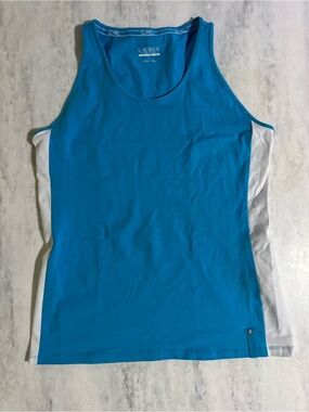Lauren Ralph Lauren Blue Scoop Neck Athletic Tank with White Side Panels size L